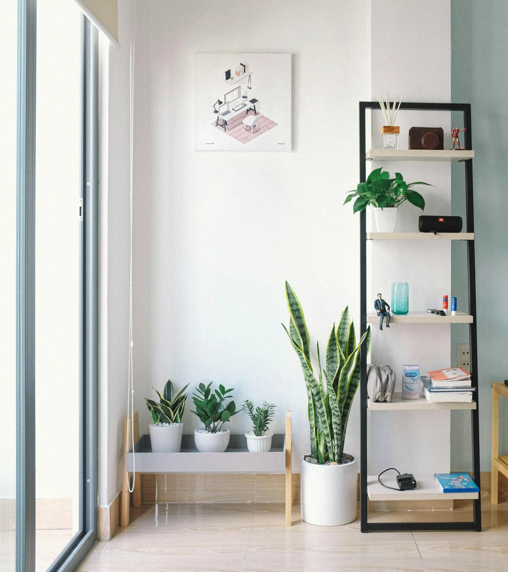 Espace de vie moderne avec plantes